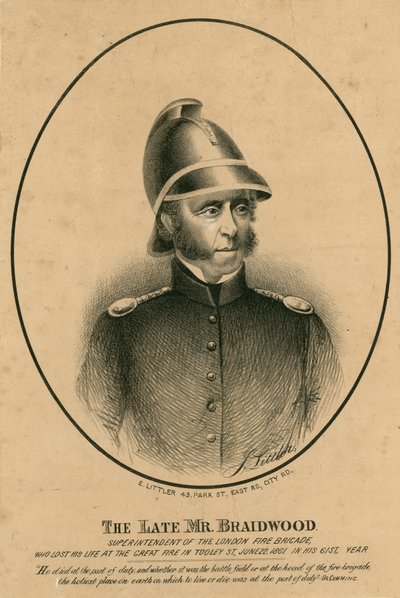 El difunto Sr. Braidwood, Superintendente del Cuerpo de Bomberos de Londres de English School