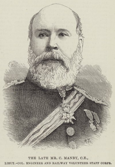 El difunto Sr. C Manby, CE, Teniente Coronel Ingeniero y Voluntario del Cuerpo de Ferrocarriles (grabado) de English School