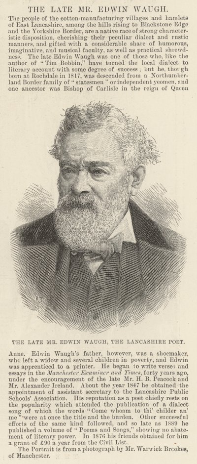 El difunto Sr. Edwin Waugh, el Poeta de Lancashire de English School