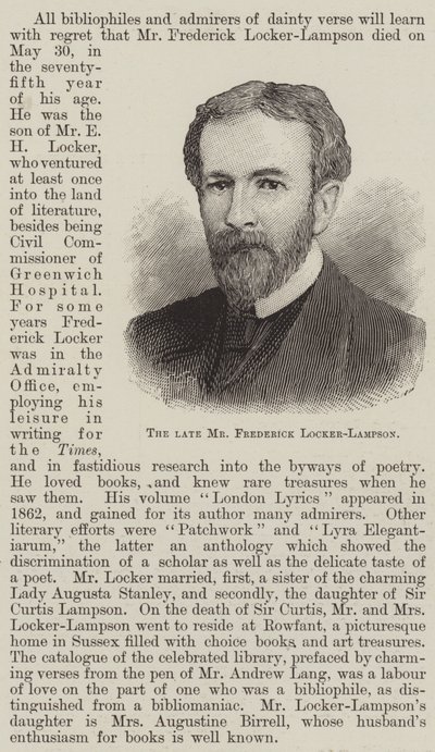 El difunto Sr. Frederick Locker-Lampson (grabado) de English School