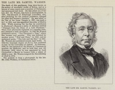 El difunto Sr. Samuel Warren, QC (grabado) de English School