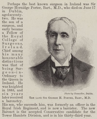 El difunto Sir George H Porter, Baronet, MD de English School