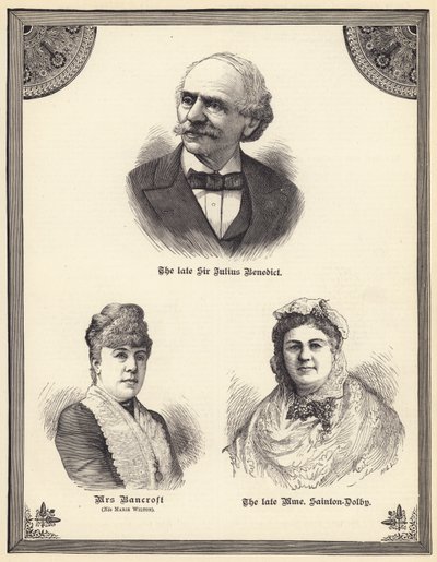 El difunto Sir Julius Benedict, Sra. Bancroft (de soltera Marie Wilton), la difunta Madame Sainton Dolby (grabado) de English School