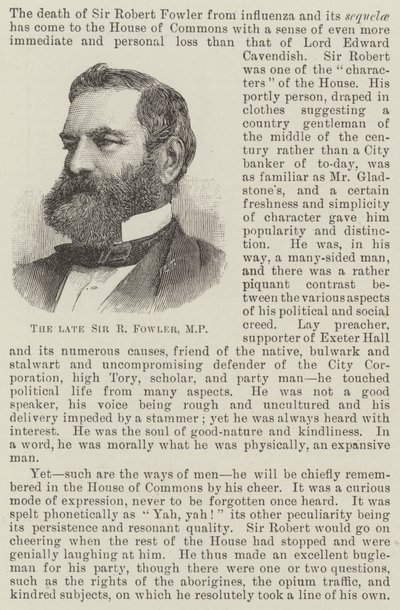 El difunto Sir R Fowler, MP de English School