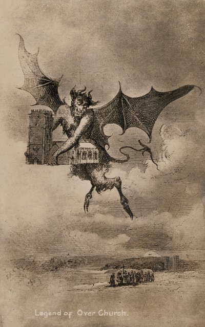 La leyenda del diablo y la Iglesia de San Chad en el pueblo de Over, Cheshire de English School