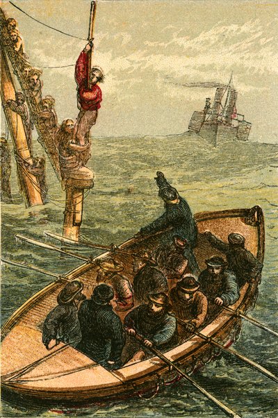 El bote salvavidas Bradford rescatando a la tripulación del barco Scott de English School