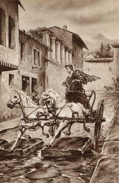 La vida de una calle en Pompeya en los grandes días antes de que la ciudad desapareciera (litografía en color) de English School