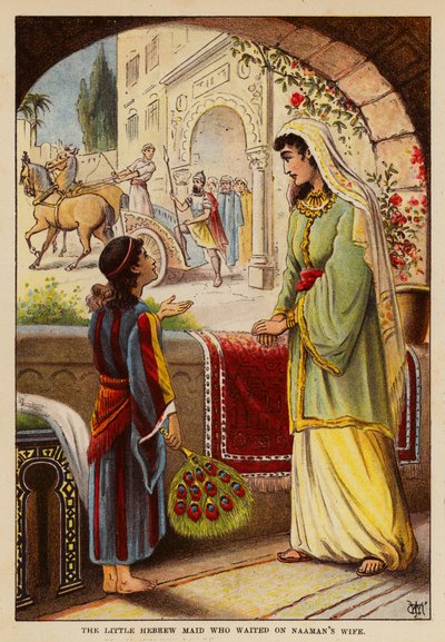 La criada hebrea que atendía a la mujer de Naamán (litografía en color) de English School
