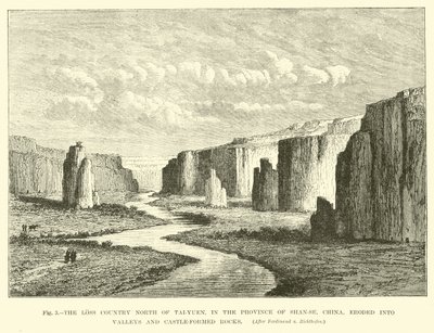 El país perdido al norte de Tai-Yuen, en la provincia de Shan-se, China, erosionado en valles y rocas en forma de castillo de English School