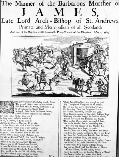 La manera del bárbaro asesinato de James, último Arzobispo de St. Andrews, Primado y Metropolitano de toda Escocia, 1679 de English School