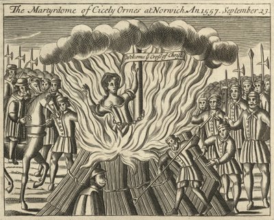 Martirio de Cicely Ormes en Norwich, 23 de septiembre de 1557 (grabado) de English School