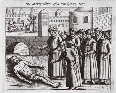 El martirio de un judío cristiano, ilustración de Hechos y Monumentos de John Foxe, novena edición, pub. 1684 de English School