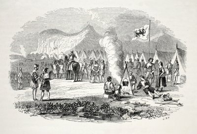 El encuentro de los jefes de Gales del Norte y del Sur en las colinas de Breiddyn, en su camino a Bosworth-field, pub. siglo XIX de English School
