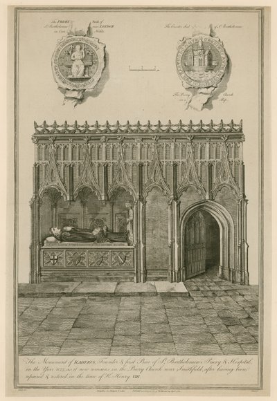 El monumento de Raherus, fundador y primer prior del Priorato y Hospital de San Bartolomé en el año 1123 de English School