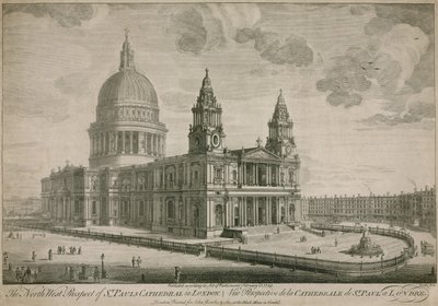 La perspectiva noroeste de la Catedral de San Pablo en Londres de English School