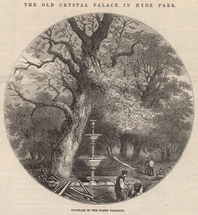 El antiguo Crystal Palace en Hyde Park: fuente en el transepto norte de English School