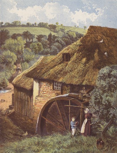 El antiguo molino de agua (litografía en color) de English School