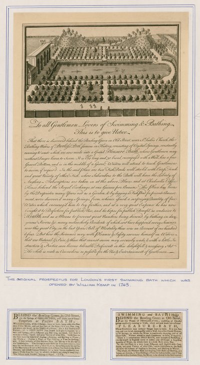 El prospecto original para la primera piscina de natación de Londres de English School