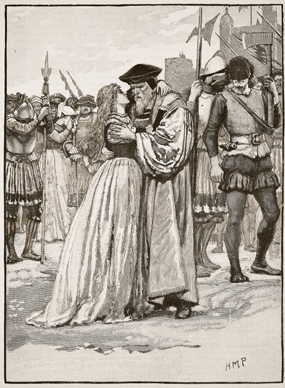 La despedida de Sir Thomas More y su hija, ilustración de Cassells Illustrated History of England de English School