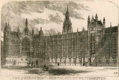 La fachada de los pares, nuevo Palacio de Westminster, Londres de English School