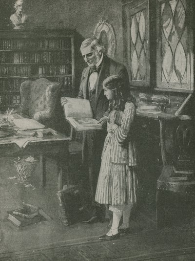 El filósofo y la niña entre los libros de English School