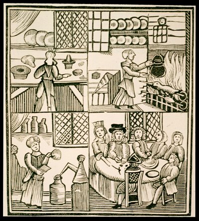 La preparación de pasteles, página de un libro de cocina del siglo XV de English School