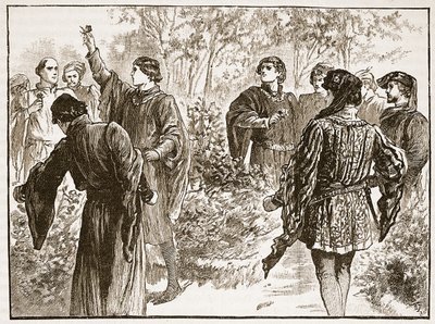 La disputa en los Jardines del Templo, ilustración de Cassells Illustrated History of England de English School