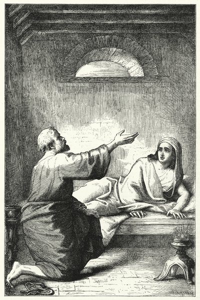 La resurrección de Dorcas (grabado) de English School