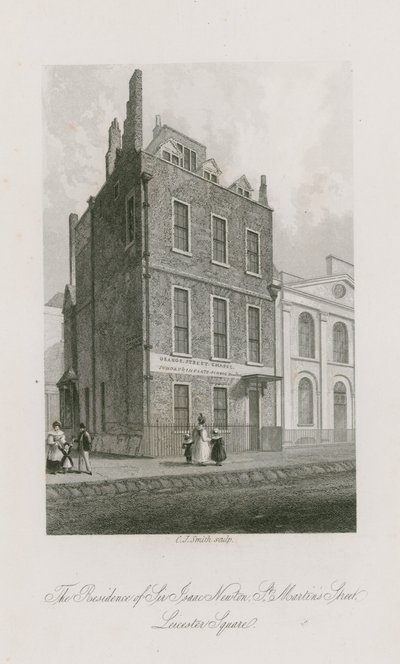 La residencia de Sir Isaac Newton, St Martins Street, Leicester Square, Londres de English School
