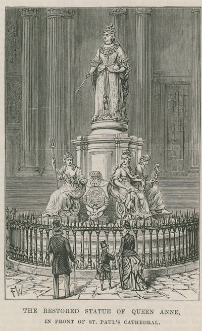La estatua restaurada de la Reina Ana de English School