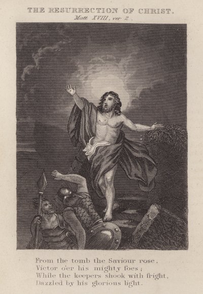 La resurrección de Cristo, Mateo XVIII, versículo 2 (grabado) de English School
