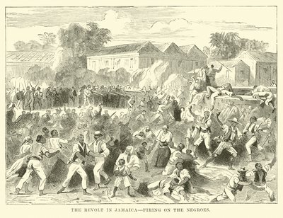 La revuelta de Jamaica, disparando contra los negros (grabado) de English School