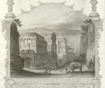 El templo excavado en la roca de Kailah, Ellora, India de English School