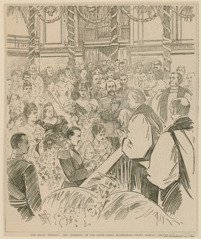 La boda real, la ceremonia en los barandales del altar, Capilla del Palacio de Buckingham, 23 de julio de 1896 de English School