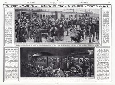 Las escenas en las estaciones de Waterloo y Hounslow en la partida de tropas para la guerra, Primera Guerra Mundial, agosto de 1914 de English School