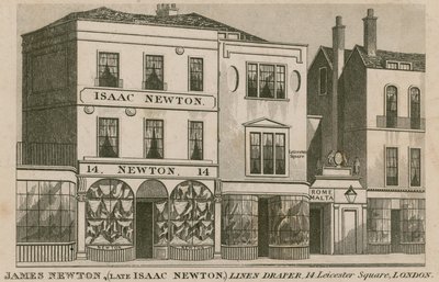 La fachada de la tienda de Isaac Newton, vendedor de telas de 14 Leicester Square, Londres de English School
