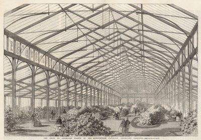 La exhibición de plantas americanas en el Pabellón Ashburham, Cremorne Gardens de English School