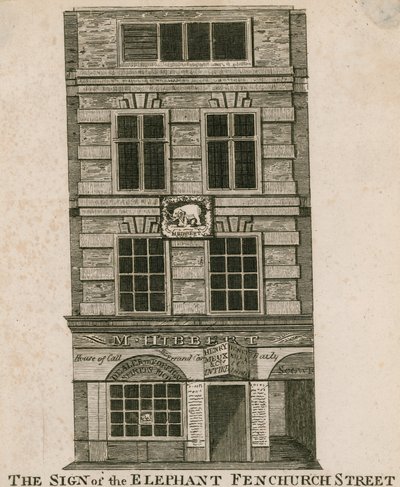 El letrero del Elefante, Fenchurch Street, Londres de English School
