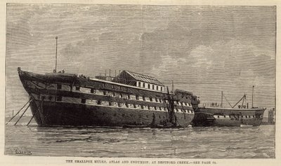 Los barcos de viruela, Atlas y Endymion, en Deptford Creek de English School