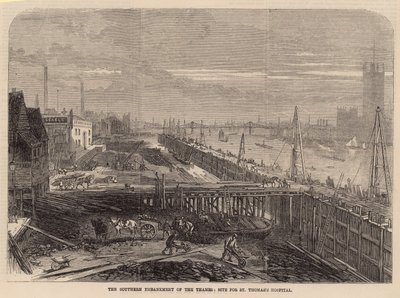 El Terraplén sur del Támesis; sitio para el Hospital de St Thomas de English School