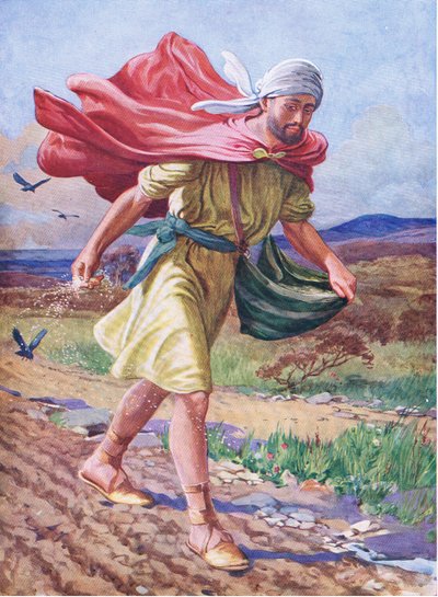 El sembrador, de The Bible Picture Book publicado por Thomas Nelson, c.1950 (litografía en color) de English School