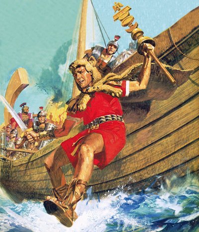 El abanderado de la 10ª legión liderando la carga en suelo británico de English School