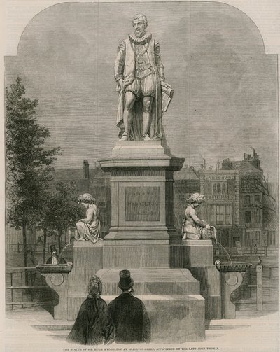La estatua de Sir Hugh Myddleton en Islington Green, esculpida por el difunto John Thomas (grabado) de English School