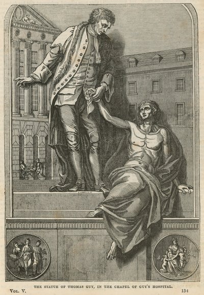 La estatua de Thomas Guy en la capilla del Hospital Guys de English School