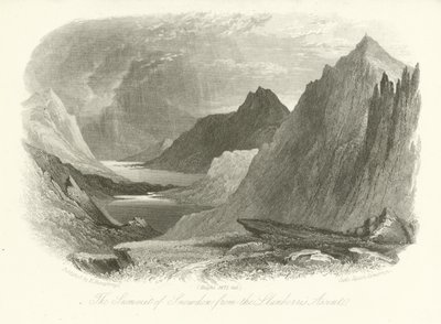 La cima de Snowdon desde el ascenso de Llanberis, Gales de English School