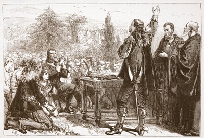 El juramento y suscripción del Pacto Nacional en el cementerio de Greyfriars, Edimburgo, ilustración de La Historia del Protestantismo de James Aitken Wylie, pub. 1878 de English School