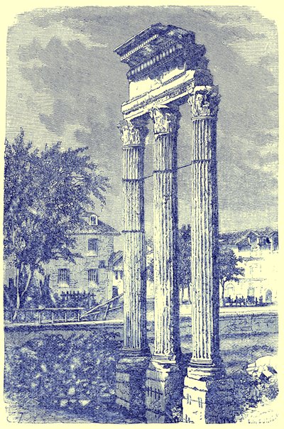 Las tres columnas del Templo de Cástor, ilustración de la Historia de Roma de Victor Duruy, publicada en 1884 de English School