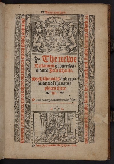 La portada del Nuevo Testamento de nuestro Señor Jesucristo. Con las notas y exposiciones de los lugares oscuros del mismo. de English School