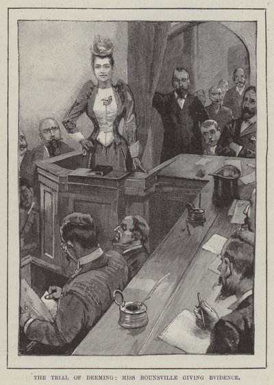 El juicio de Deeming, la señorita Rounsville dando testimonio de English School