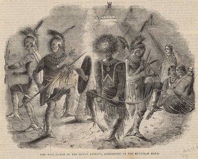 La danza de guerra de los indios Ioway, exhibida en el Salón Egipcio de English School